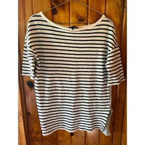 Banana Republic Linen Cotton‎ T Shirt Womens size S Striped Gray Blue Boat Neck